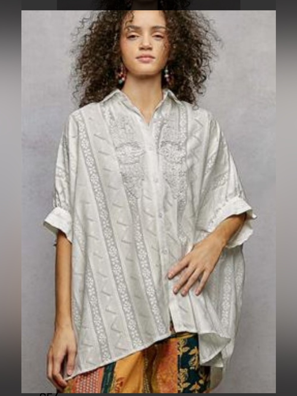 POL Woven Eyelet Detail Oversized Button Down Shirt NWOT